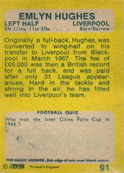 1968-69 A&BC Chewing Gum #91 Emlyn Hughes Back