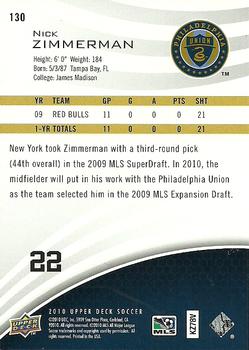 2010 Upper Deck MLS #130 Nick Zimmerman Back