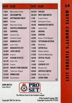 1991-92 Pro Set Fixtures #14 Neil Warnock Back