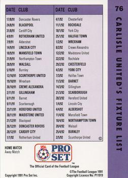 1991-92 Pro Set Fixtures #76 Paul Proudlock Back