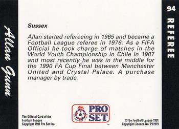 1991-92 Pro Set Fixtures #94 Alan Gunn Back