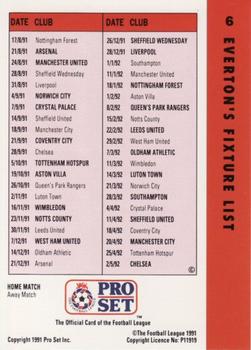 1991-92 Pro Set Fixtures #6 Peter Beardsley  Back