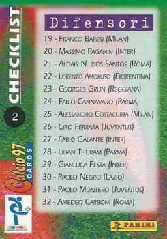 1997 Panini Calcio Serie A #2 Checklist Back