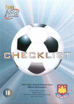 2000 Futera Fans Selection West Ham #18 Checklist Back