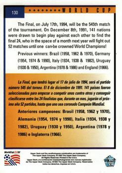 1993 Upper Deck World Cup Preview (English/Spanish) #130 World Cup Trophy Back