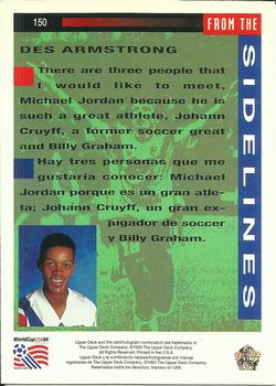 1993 Upper Deck World Cup Preview (English/Spanish) #150 Desmond Armstrong Back