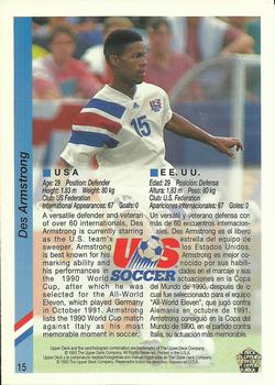 1993 Upper Deck World Cup Preview (English/Spanish) #15 Desmond Armstrong Back
