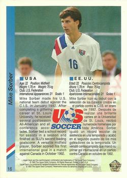 1993 Upper Deck World Cup Preview (English/Spanish) #16 Mike Sorber Back