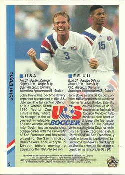 1993 Upper Deck World Cup Preview (English/Spanish) #3 John Doyle Back