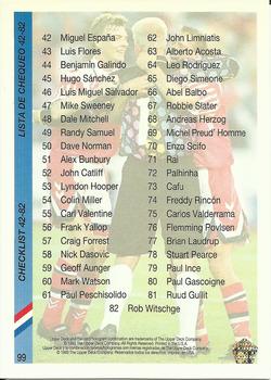 1993 Upper Deck World Cup Preview (English/Spanish) #99 Checklist 1-82 Back