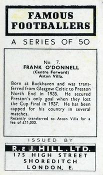1939 R & J Hill Famous Footballers Series 1 #7 Frank O'Donnell Back