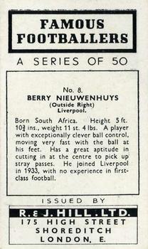 1939 R & J Hill Famous Footballers Series 1 #8 Berry Nieuwenhuys Back