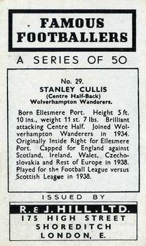 1939 R & J Hill Famous Footballers Series 1 #29 Stan Cullis Back