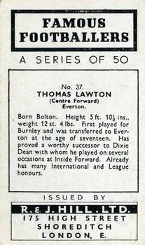 1939 R & J Hill Famous Footballers Series 1 #37 Tommy Lawton Back