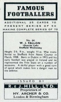 1939 R & J Hill Famous Footballers Series 2 #64 Bill Fallon Back