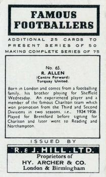 1939 R & J Hill Famous Footballers Series 2 #65 Ralph Allen Back