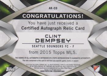 2015 Topps MLS - Autograph Relics Printing Plates Black #AR-CD Clint Dempsey Back