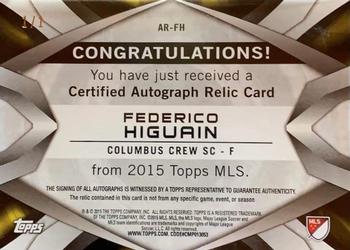 2015 Topps MLS - Autograph Relics Printing Plates Black #AR-FH Federico Higuain Back
