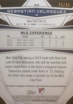 2015 Topps MLS - Autographs Gold #82 Sebastian Velasquez Back