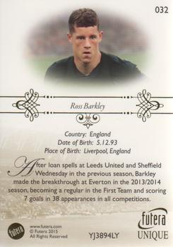 2015 Futera Unique World Football #032 Ross Barkley Back