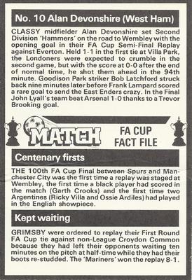 1986-87 Match FA Cup Fact File #10 Alan Devonshire Back