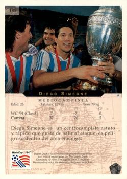 1994 Upper Deck World Cup Contenders French/Dutch #195 Diego Simeone Back