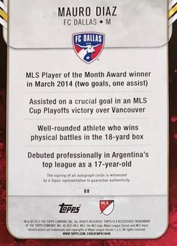 2015 Topps Apex MLS - Autographs Gold #88 Mauro Diaz Back