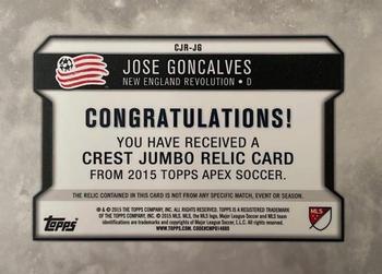 2015 Topps Apex MLS - Crest Jumbo Relics Orange #CJR-JG Jose Goncalves Back