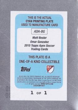 2015 Topps Apex MLS - Dual Autographs Printing Plates Cyan #ADA-BG Omar Gonzalez / Matt Besler Back