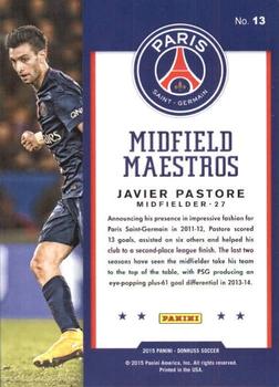 2015 Donruss - Midfield Maestros Bronze Press Proof #13 Javier Pastore Back