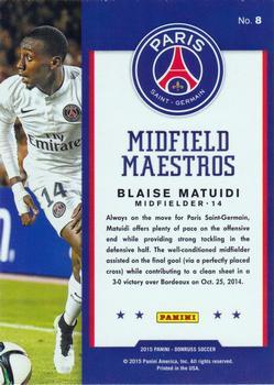 2015 Donruss - Midfield Maestros Gold Panini Logo #8 Blaise Matuidi Back