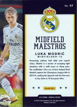 2015 Donruss - Midfield Maestros Gold Panini Logo #17 Luka Modric Back