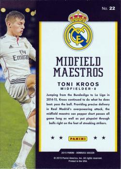 2015 Donruss - Midfield Maestros Gold Panini Logo #22 Toni Kroos Back