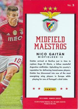2015 Donruss - Midfield Maestros Gold Press Proof #3 Nico Gaitan Back