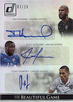 2015 Donruss - The Beautiful Game Triple Signatures Silver #BT-HAD Tim Howard / Jozy Altidore / Clint Dempsey Front