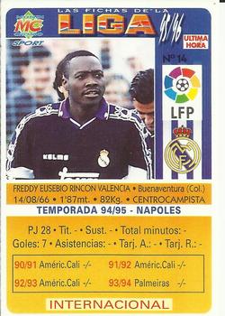 1995-96 Mundicromo Sport Las Fichas de La Liga - Ultima Hora #14 Rincon Back