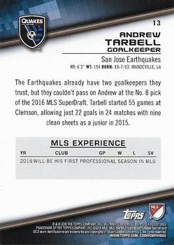 2016 Topps MLS #13 Andrew Tarbell Back