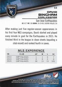 2016 Topps MLS #53 David Bingham Back