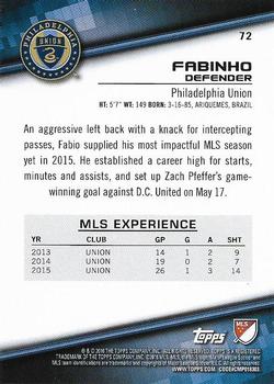 2016 Topps MLS #72 Fabinho Back