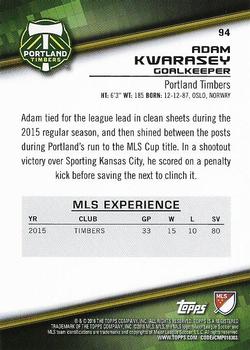 2016 Topps MLS #94 Adam Kwarasey Back