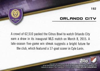 2016 Topps MLS #192 Orlando City SC Back
