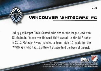 2016 Topps MLS #200 Vancouver Whitecaps Back