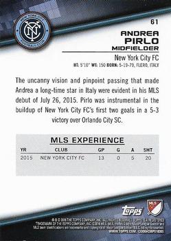 2016 Topps MLS #61 Andrea Pirlo Back