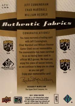 2011 SP Game Used - Authentic Fabrics Triple Premium Series #AF3-CMB Jeff Cunningham / William Hesmer / Chad Marshall Back