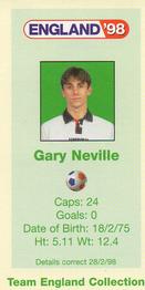 1998 BP England '98 #NNO Gary Neville Back