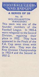1958 Football Clubs and Badges #18 Wolverhampton Wanderers Back