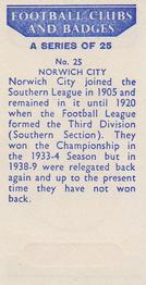 1958 Football Clubs and Badges #25 Norwich City Back