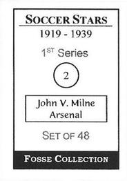 1998 Fosse Soccer Stars 1919-1939 : Series 1 #2 William Milne Back