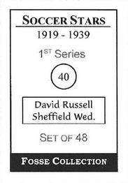 1998 Fosse Soccer Stars 1919-1939 : Series 1 #40 Dave Russell Back