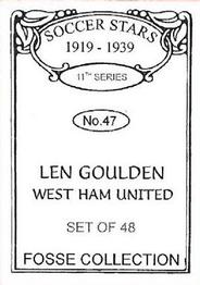 1998 Fosse Soccer Stars 1919-1939 : Series 11 #47 Len Goulden Back